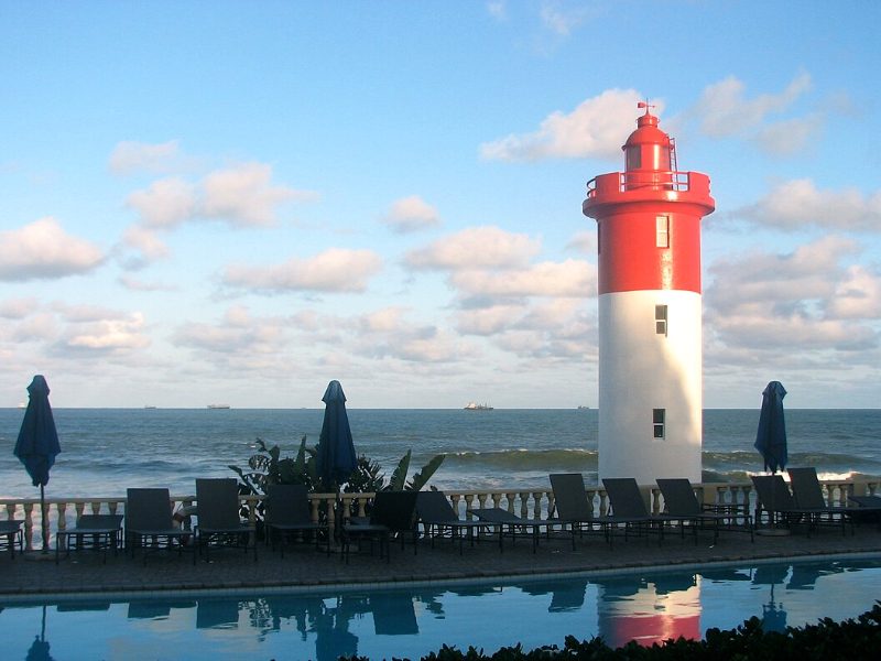 The Umhlanga lighthouse and the Oyster Box hotel
