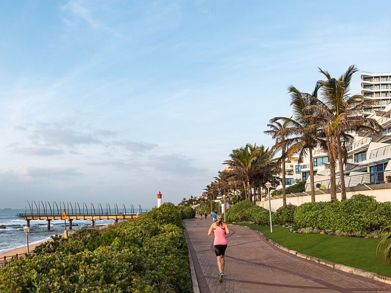 The palm-lined Umhlanga promenade along the beachfront